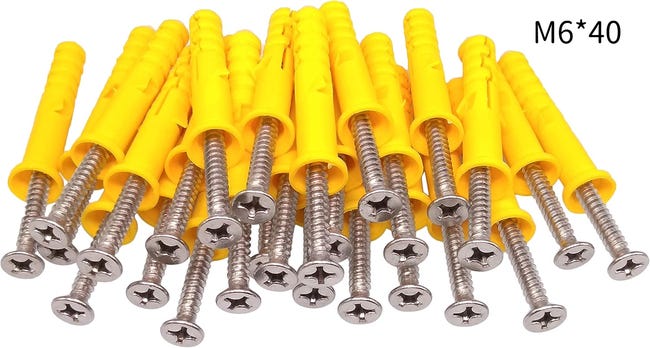 Packung Mit 100 Selbstschneidenden Schrauben Mit Flachem Kreuzkopf Aus Edelstahl 304, M6 X 40 Mm, Und Kunststoff-expansionsdübeln