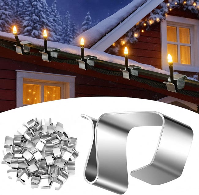 100 Verzinkte Außenbeleuchtungsclips Zum Aufhängen Am Dach, Für Weihnachts-, Halloween- Und Andere Partydekorationen (21 X 14,5 Mm)