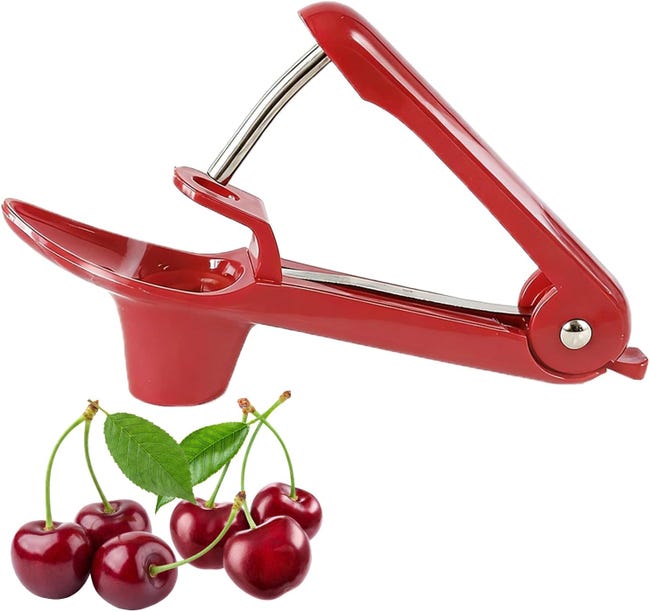 1 Stück Kirschentsteiner, Kirsch-, Pflaumen-, Obstentsteiner, Multifunktionaler Handentsteiner, Tragbarer Entsteiner, Küche (rot)