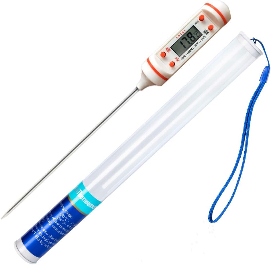 Küchenthermometer 1 Stück Universelles Haushaltsthermometer Digitales Kochthermometer Küchenthermometer Fleischthermometer, Lesbar 50 ° C - 300 ° C, ° C / ° F Umschaltbar Mit Schutzhülle （weiß）