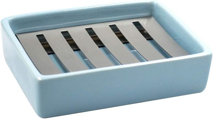 Sus304 Edelstahl Keramik Bad Seifenschale, Doppelschicht, Selbstentleerende Seifenschale, Nein Zu Flauschiger Seife, Leicht Zu Reinigen (blau)