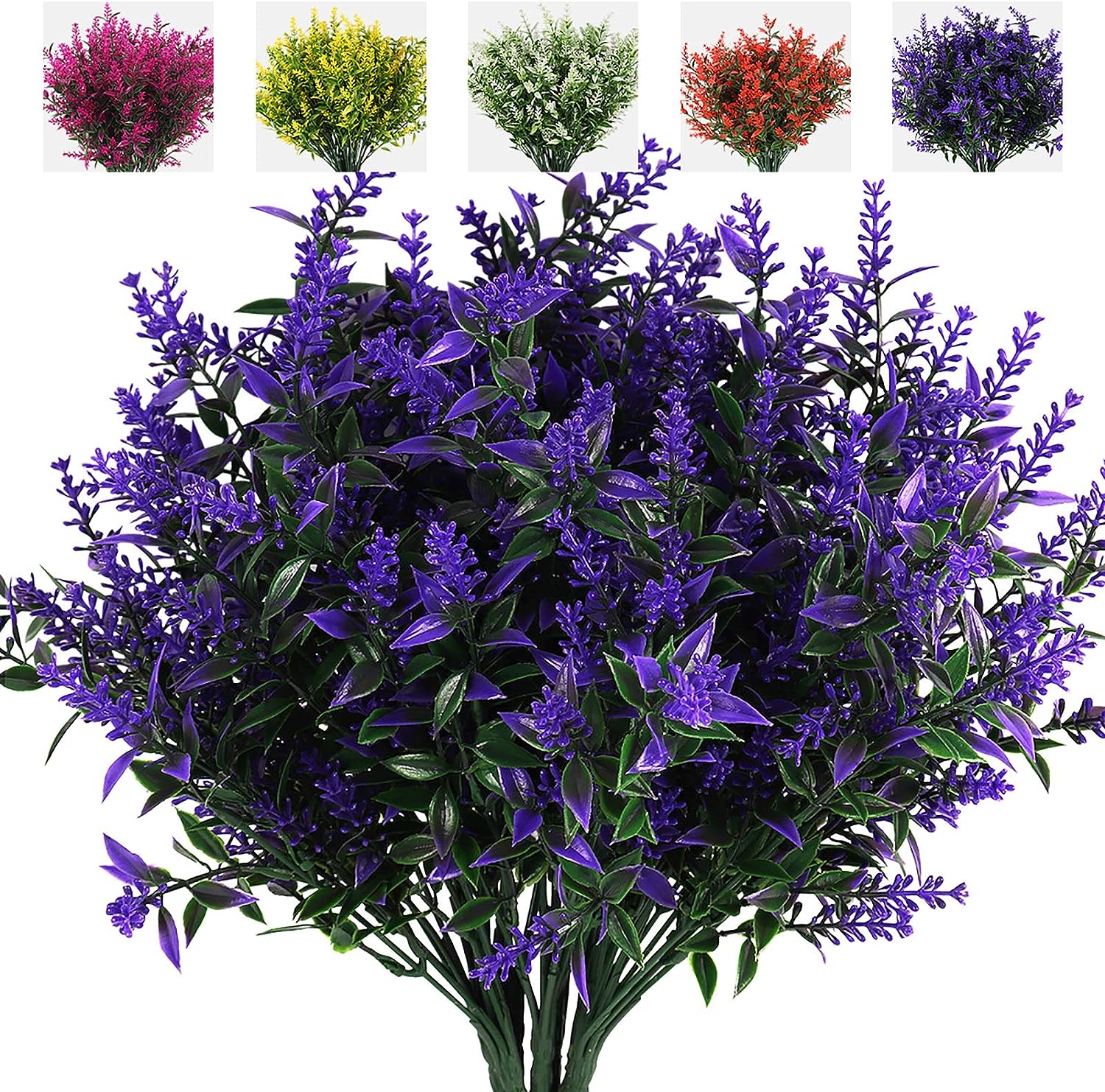 Künstlicher Lavendel Grünes Blatt Gefälschte Sträucher 8 Uv-schutz Blumensträuße Hängende Pflanzgefäße Flora Innen- Und Außendekoration Hochzeitstisch Blumenarrangement Blumenstraußfüller (lila)