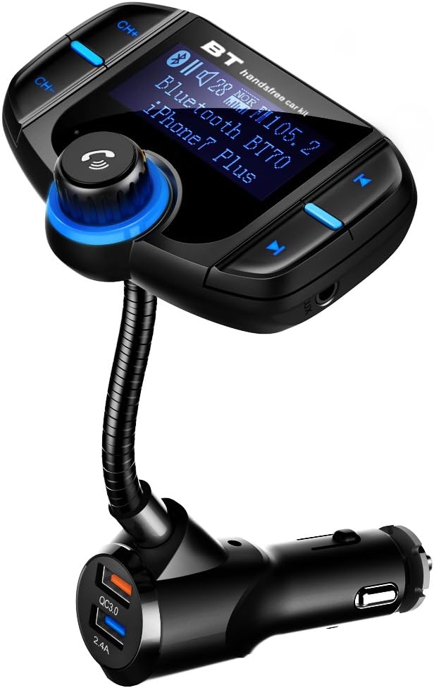 5v / 2.4a Bluetooth Fm Transmitter Quick Charger 3.0 Drahtloser Mp3-player Für Auto Freisprech-audio-radio-adapter Mit 2 Usb-ladegeräten, 1,7-zoll-led-display Für Ios- Und Android-geräte