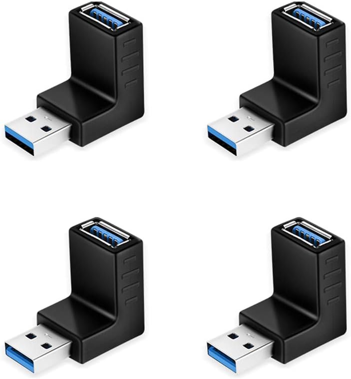 4 Stück Usb 90 ° Auf- / Ab-winkelbuchse Usb 3.0 5 Gbit / S Winkeladapter Für Stecker Auf Buchse Usb L-winkeladapter Für Pc / Laptop In Schwarz Multi-way.