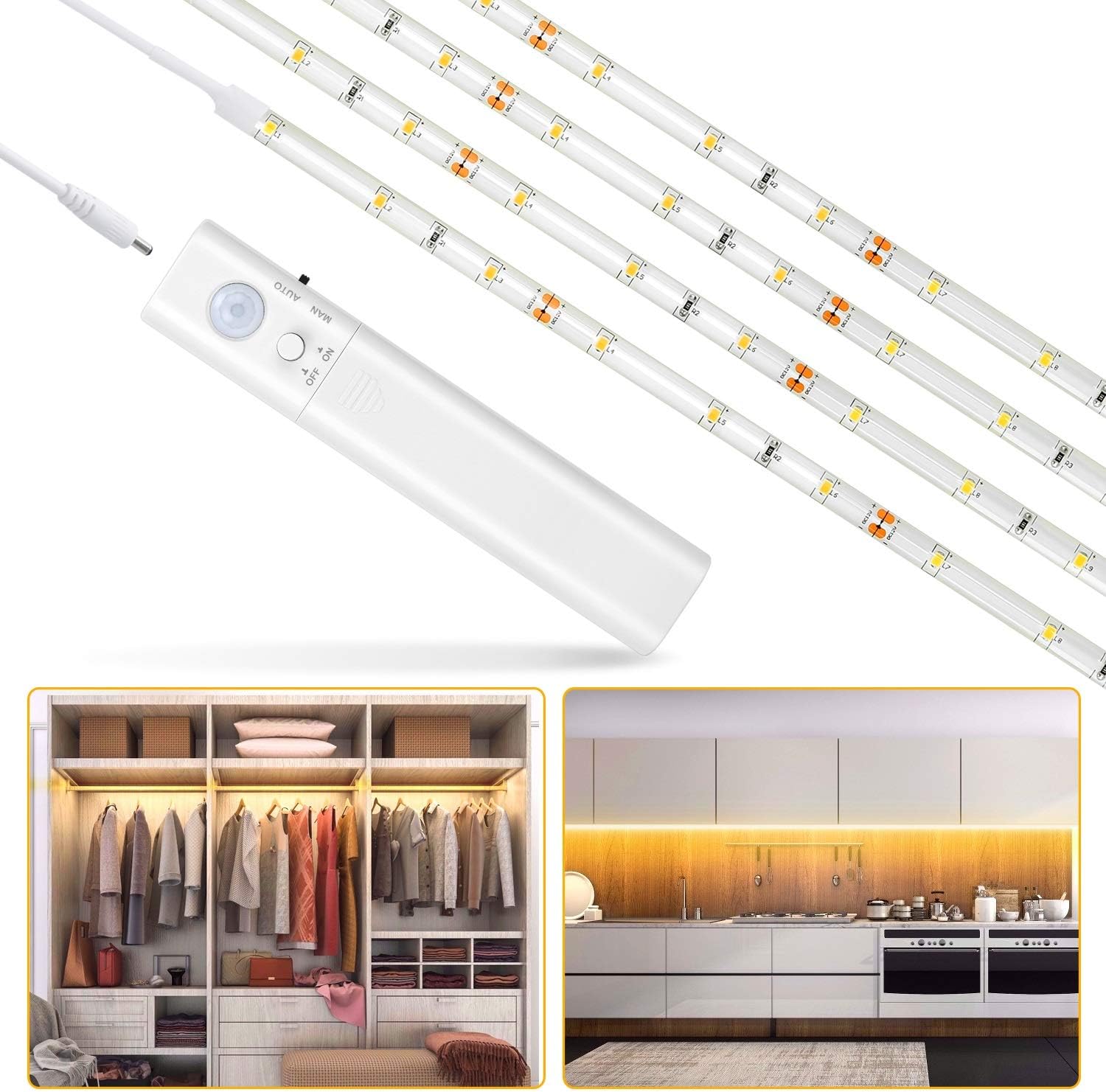 Closet Light, 60led 1m Nachtlichtstreifen-lichtband, Bewegungssensorlicht Für Schrank / Kleiderschrank / Schranktreppe / Flur / Kleiderschrank, Batteriebetrieben (100 Cm)