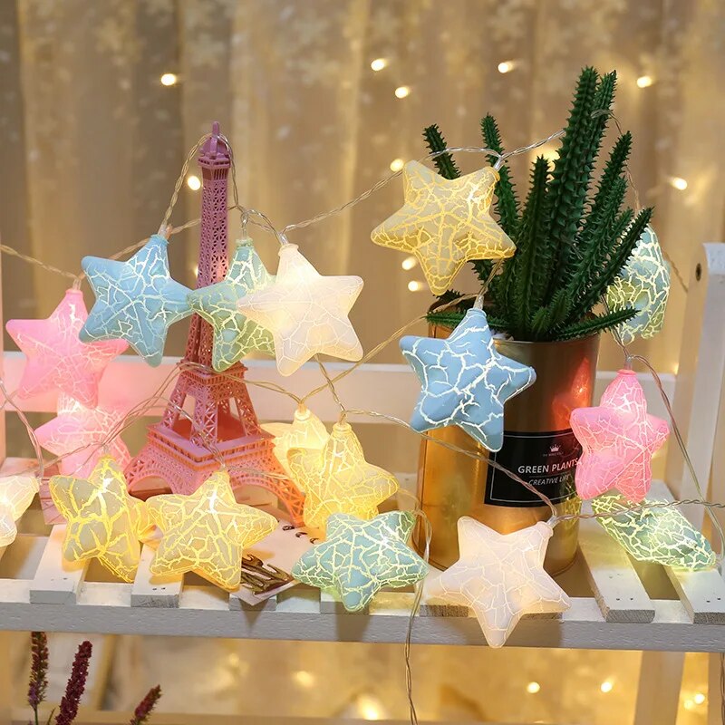 10led Crack Fairy Star String Lights 1.5m Led Garland Lights Christmas Lantern Outdoor Garden Wedding Decoration Holiday(rosa Gelb Blau Weiß)