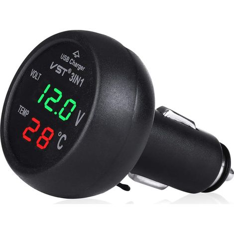 12-24v Kfz-ladebuchse Mit Usb-anschluss/voltmeter/thermometer Für Autos (grün + Rot)