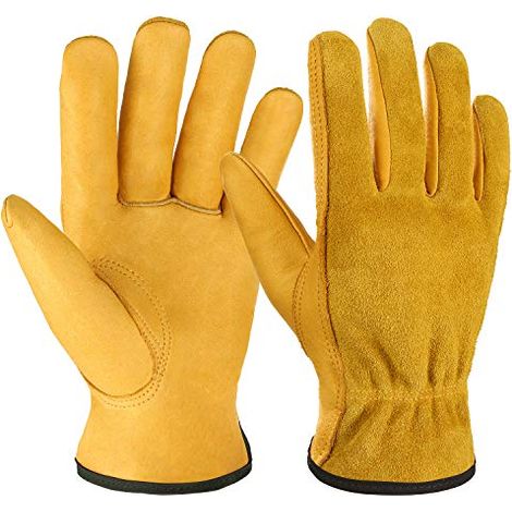 Strapazierfähige Arbeitshandschuhe Aus Rindsleder, Geeignet Für Forstwirtschaft, Bauwesen, Autofahren Und Gartenarbeit, Unisex. 1 Paar (gold, Größe L).