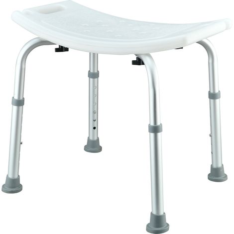 Verstellbarer, Leichter Duschstuhl Aus Aluminium – Perforierte Oberfläche – Gebogenes Design – Rutschfeste Saugfüße – Belastbarkeit 132 Kg