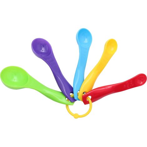 Set Aus Fünf Farbigen Messlöffeln Aus Kunststoff, Messlöffel Zum Kochen, Messhilfe, In Verschiedenen Größen (5 Farbige Teile)