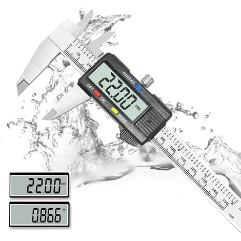 Digitaler Messschieber, 150 Mm, Edelstahl, Mm/zoll-umrechnung, Großes Lcd-display, Hohe Präzision, Spritzwassergeschützt