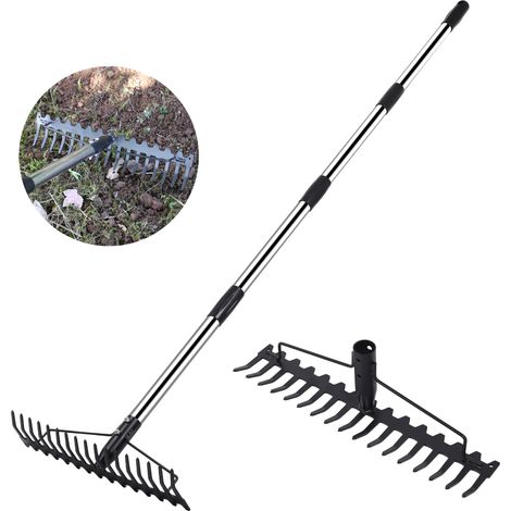 Mehrzweck-rasenrechen, Gartenrechen, 17-zinkiger Stachelrechen, 4-teilig, 1,6 M