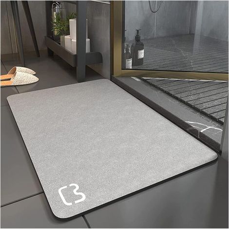 Rutschfeste Kieselgur-badematte – Super Saugfähig – Schnelltrocknend – Rückseite Aus Naturkautschuk – Maße: 60 X 90 Cm – Grau