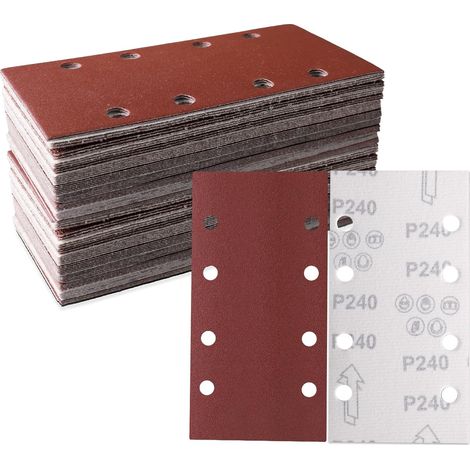 Packung Mit 100 Schleifblättern 93 X 185 Mm – Quadratisches, Selbstklebendes Schleifpapier Mit 8 Löchern – 320 Verschiedene Körnungen – Zum Polieren Und Entrosten