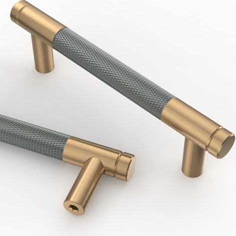 Set Mit 10 Grau-goldenen Möbelgriffen, 96 Mm – Rostbeständige Metalllegierung – Einfache Montage Für Schränke Und Schubladen