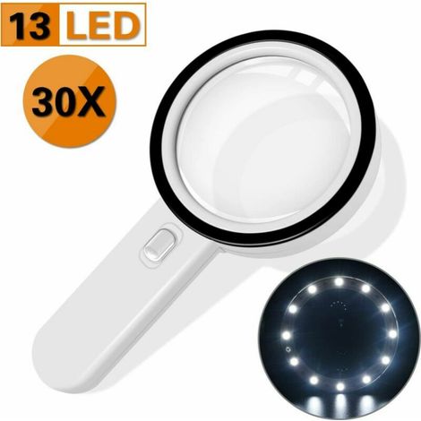 Leselupe, 30-fache Vergrößerung, Beleuchtet Mit 13 Leds, 128 Mm, Zum Lesen, Erkunden Und Betrachten Von Weltkarten, Zeitungen Und Schmuck.