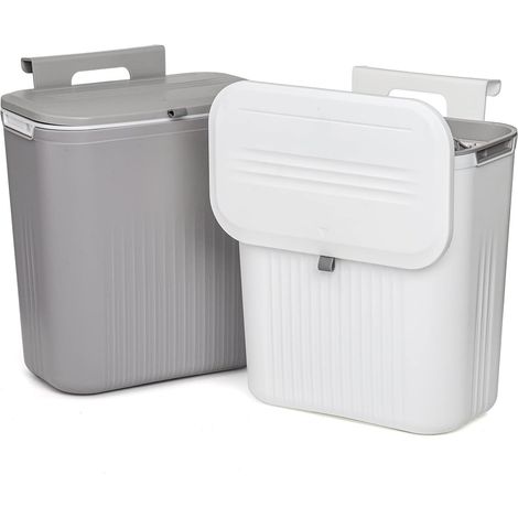 2-teiliger Untertisch-abfalleimer – Hängender Abfalleimer Mit Deckel – 9 Liter Fassungsvermögen – Bpa-freier, Geruchloser Kunststoff – Wand- Oder Arbeitsplattenmontage