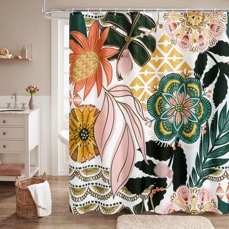 Böhmischer Duschvorhang Mit Blumenmuster, Wasserdicht, 183 X 183 Cm – Strapazierfähiges Polyestergewebe – Inkl. 12 Haken – Rustikales Vintage-dekor