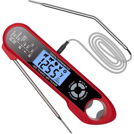 Digitales Küchenthermometer Mit Timer, Sofortablesungs-kochthermometer Mit Doppelfühler, Lcd-bildschirm Und Alarmeinstellungen Für Fleisch, Grillgut, Gebäck, Milch Usw. (rot)