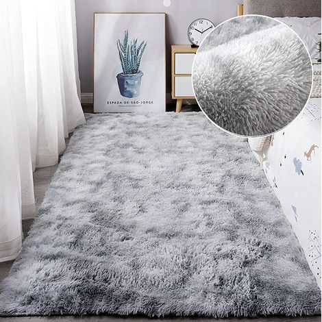 Weicher, Rutschfester Hochflorteppich 80 X 120 Cm – Extra Weiche Plüschfasern – Optimaler Komfort Für Wohn- Und Schlafzimmer – Grau Und Weiß