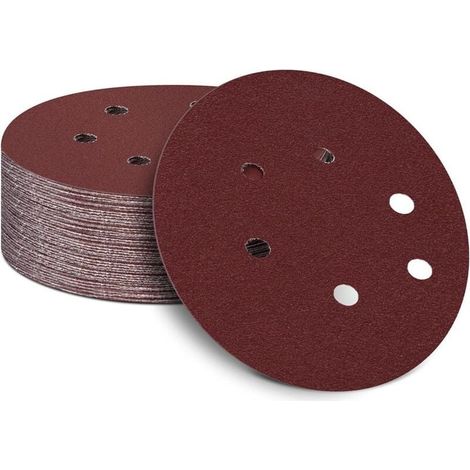 Packung Mit 50 Schleifscheiben, 150 Mm, Körnung 80 – 6 Klettlöcher Für Exzenterschleifer – Aluminiumoxidpapier Für Hartholz Und Metall