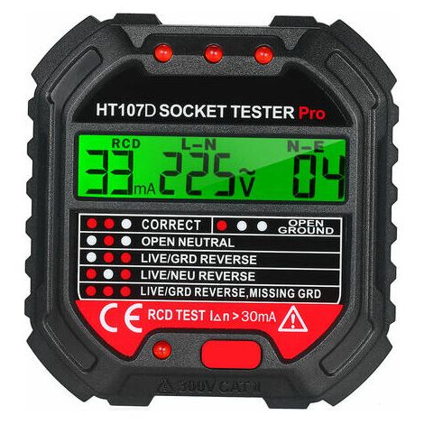 Kkmoon Gfci-ausgangstester Mit Spannungsanzeige, Automatischer Steckdosentester 90–250 V, Polaritätsprüfer, Spannungsprüfer, Sicherungsautomatenfinder Ht107d