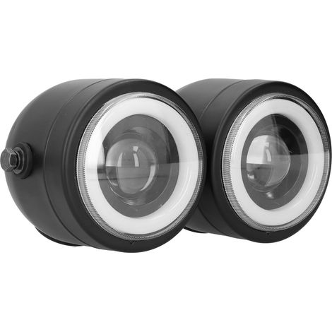 Runder Led-scheinwerfer Mit Zwei Angel Eyes – Retro-motorrad-abblendlicht – Hohe Helligkeit – Wasserfestes Aluminiumgehäuse