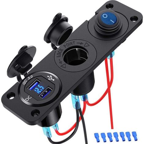 12v Qc 3.0 Wasserdichter 3-in-1 Usb-anschluss – Led-voltmeter – Ein-/ausschalter – Zigarettenanzünderadapter Für Lkw Und Boot