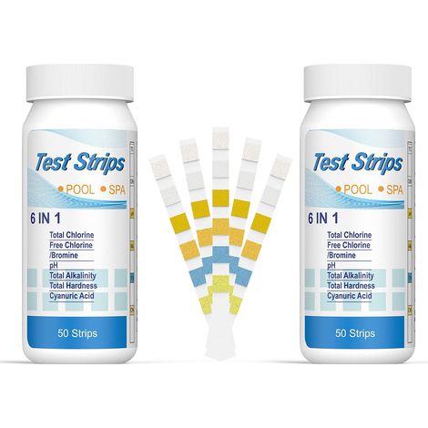 Tinor – 6-in-1 Pool-teststreifen – Misst Chlor, Ph-wert, Alkalität, Cyanursäure, Härte – Schnelle Ergebnisse In 17 Sekunden – 100 Streifen