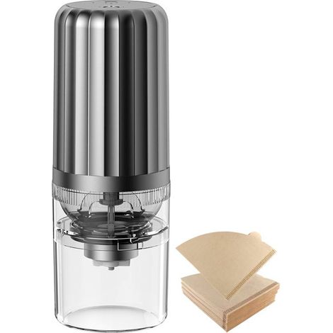 Elektrische Kegelkaffeemühle Mit Keramikkern, Einstellbaren Mahlgraden, Usb-aufladung Und 100 Mitgelieferten Kaffeefiltern.