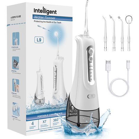 Kabellose Munddusche Mit 4 Reinigungsmodi, 4 Austauschbaren Düsen, Wasserdicht (ipx7), Usb-aufladbar, 360°-reinigung