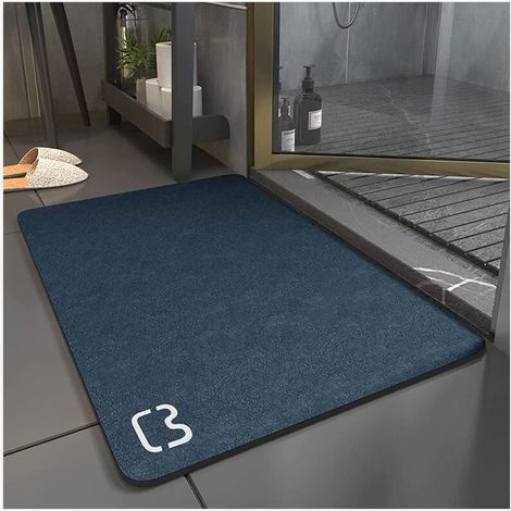 Rutschfeste Kieselgur-badematte 50 X 80 Cm – Super Saugfähig – Schnelltrocknend – Rückseite Aus Naturkautschuk – Dunkelblau
