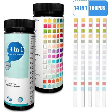 Tinor – Packung Mit 100 14-in-1-teststreifen Für Trinkwasser – Nachweis Von Härte, Ph-wert, Brom Und Nitrat – Schnell Und Einfach Anzuwenden