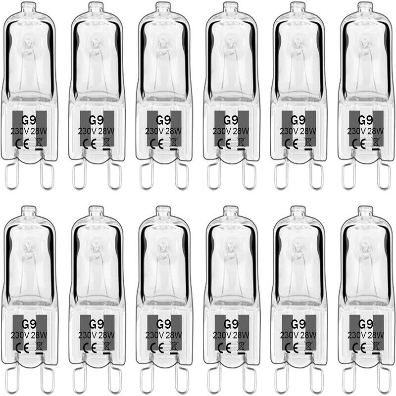 12er-pack G9-halogenlampen, 28 W, 230 V, Dimmbar 0–100 %, 320 Lm, Warmweiß (2700 K), Flimmerfrei, Für Kronleuchter, Schrankleuchten, Gartenleuchten Und Wandleuchten