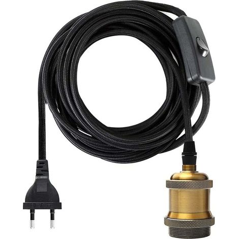 E27-fassung Mit Schalter – 1,2 M Langes Textilkabel – Kompatibel Mit E27-leuchtmitteln – Spannung 110–250 V – Maximale Leistung 60 W – Adapter Aus Messing Im Vintage-stil