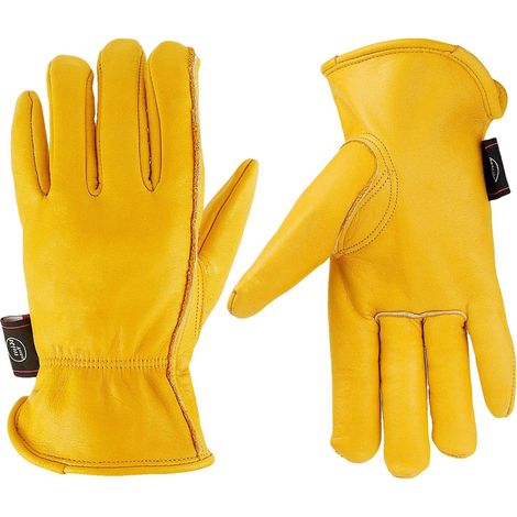 Gartenhandschuhe Aus Vollnarbenleder, Größen M/l/xl – Elastisches Bündchen – Geeignet Für Bauarbeiten Und Motorradfahren – Gelb – 1,2 Mm Dick