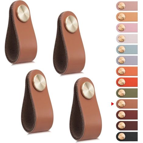 Möbelgriffe Aus Leder – Set Mit 4 Vintage-knöpfen Für Schubladen Und Schränke – Einfache Montage – Rindsleder – 3 Mm Dick