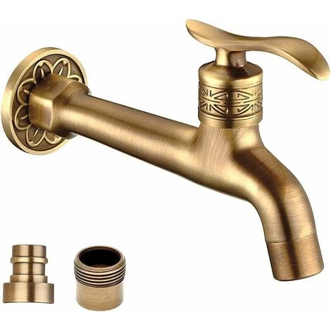 Antiker Messing-hebelgriff Für Waschküche, Badezimmer, Wandmontage, Waschmaschinenarmatur, Gartenschlauchanschluss, Einzelner Kaltwasserhahn (lang)