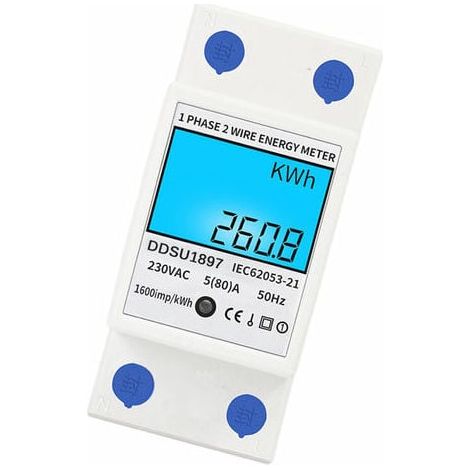 Digitaler Stromzähler, Einphasig, Din-schienenmontage, Stromzähler, Zweiphasenanschluss, Multifunktions-stromzähler – Weiß, Mit Hintergrundbeleuchtung