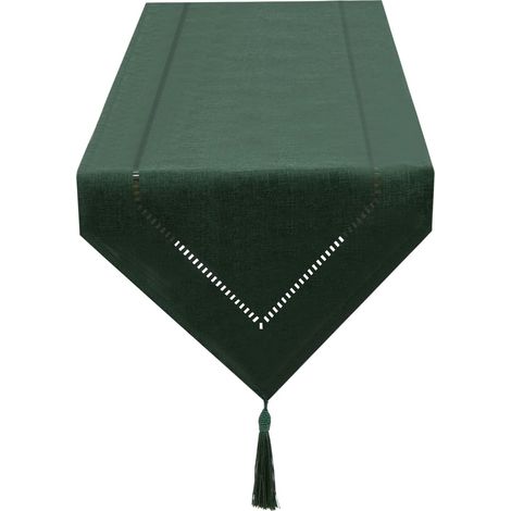 Dunkelgrüner Tischläufer Aus Leinen, 32 X 180 Cm – Hochwertig – Elegantes Fransen-design – Pflegeleicht – Für Esstische Und Restaurants