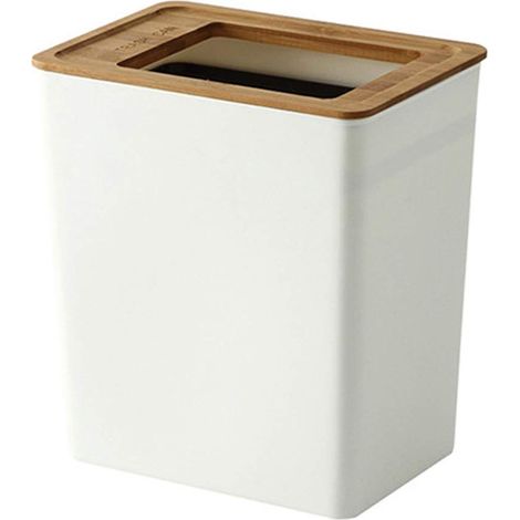 7,5-liter-badezimmerabfalleimer – Rechteckig, Aus Robustem Kunststoff – Deckel Aus Bambus Zum Öffnen – Maße: 23 X 16 X 25,5 Cm