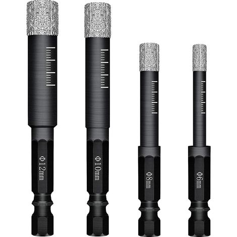 Tinor – Set Mit 4 Diamantbohrern Für Fliesen, Keramik Und Glas – Durchmesser 6 Mm, 8 Mm, 10 Mm, 12 Mm – 7 Mm Sechskantschaft – Trocken- Und Nassbohren