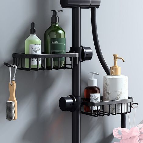 2er-set Bohrfreie Duschablagen – Edelstahl Sus304 – Schraubbefestigung An Stangen Mit 18 Bis 27 Mm Durchmesser – Shampoo-halterung