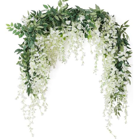 Set Mit 2 Künstlichen Glyziniengirlanden, 2 M Lang, Für Den Außenbereich, Innenräume, Hochzeiten, Wände, Badezimmer (weiß)