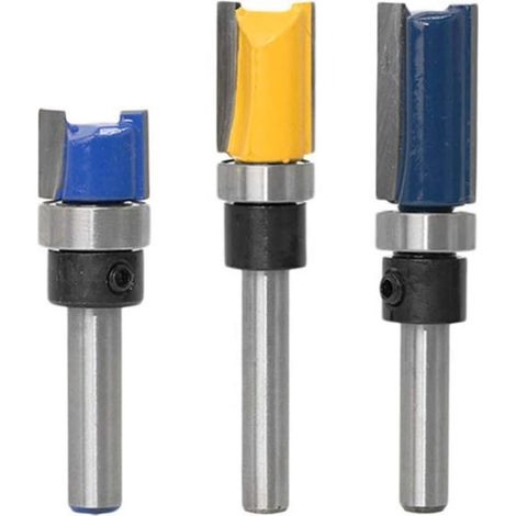 Aiducho 3-teiliges Set 6,35-mm-schaft-bündigfräser Mit Anlaufring Für Holzbearbeitung – Schneidblatt 11,9 Mm, 20 Mm, 25 Mm