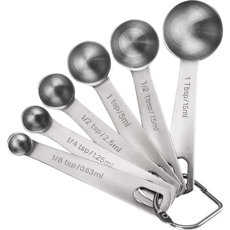 Set Mit 6 Runden Messlöffeln Aus Edelstahl, Ideal Zum Backen Und Kochen