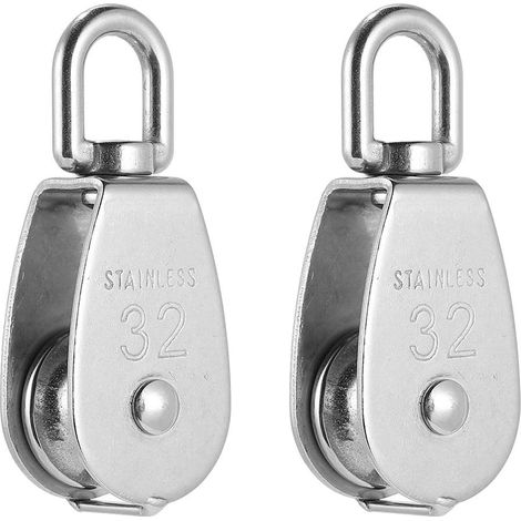 Aiducho 2 Stück Heberollen Aus Edelstahl 304 Mit 250 Kg Tragfähigkeit, Kabelrolle, Einzelne M32-rolle Für Drehkran-drahtseil - 32 Mm (silber)