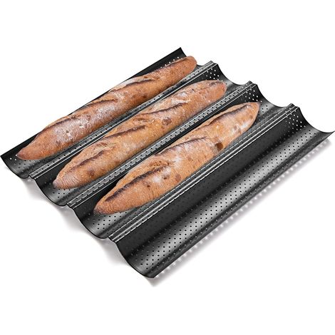 Antihaftbeschichtete, Vierfach Unterteilte Französische Brotbackform, Wiederverwendbares Küchenutensil, Schwarz