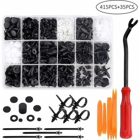 415 Stück Kunststoffnietclips, Schutznieten Aus Kunststoff, Universelle Schwarz-weiße Autoclips Mit Aufbewahrungsbox Und Montagewerkzeug Für Autotürverkleidungen, Sonne