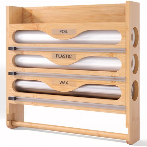 Bambus-frischhaltefolienschneider, Mehrstufiges Regal Für Aluminiumfolie, Naturholzfarbe
